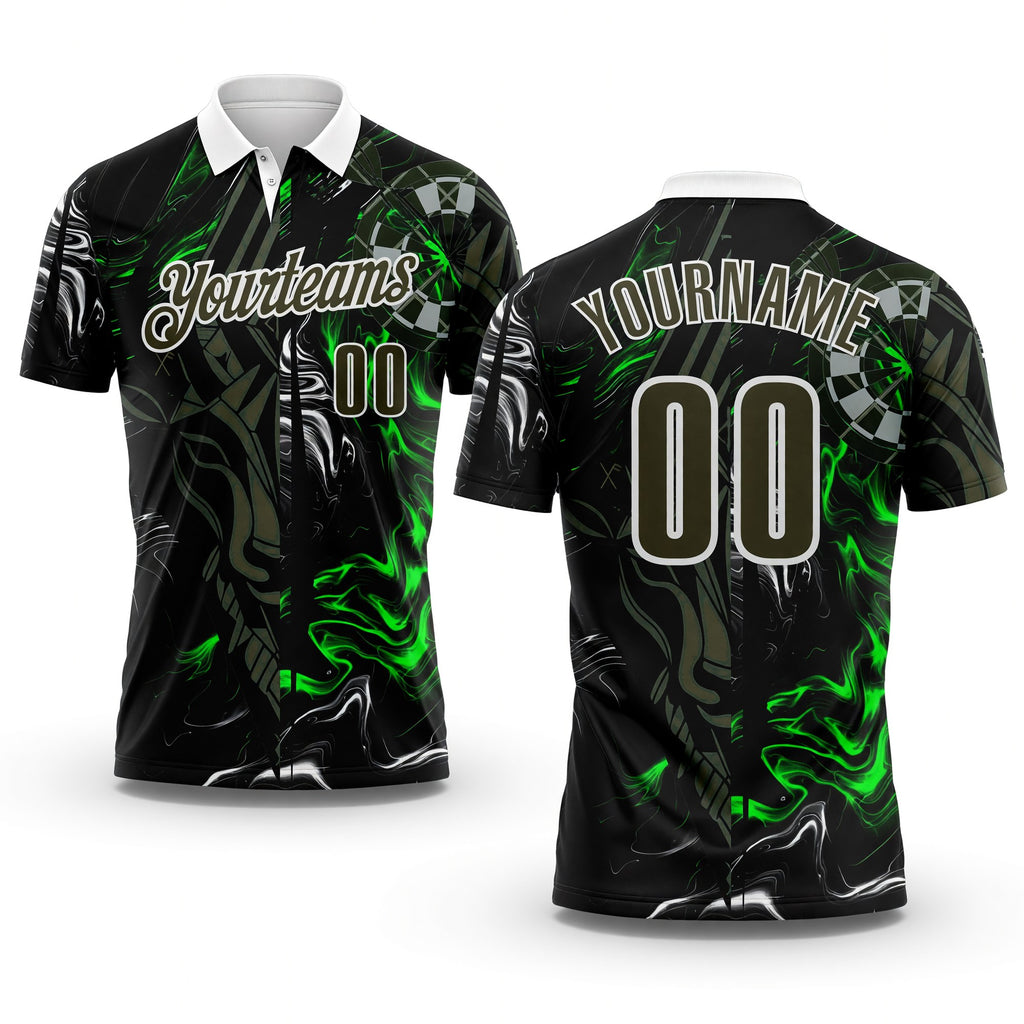 Custom Black Olive Green-White Darts Gothic Deer Dartboard Performance Polo Shirt