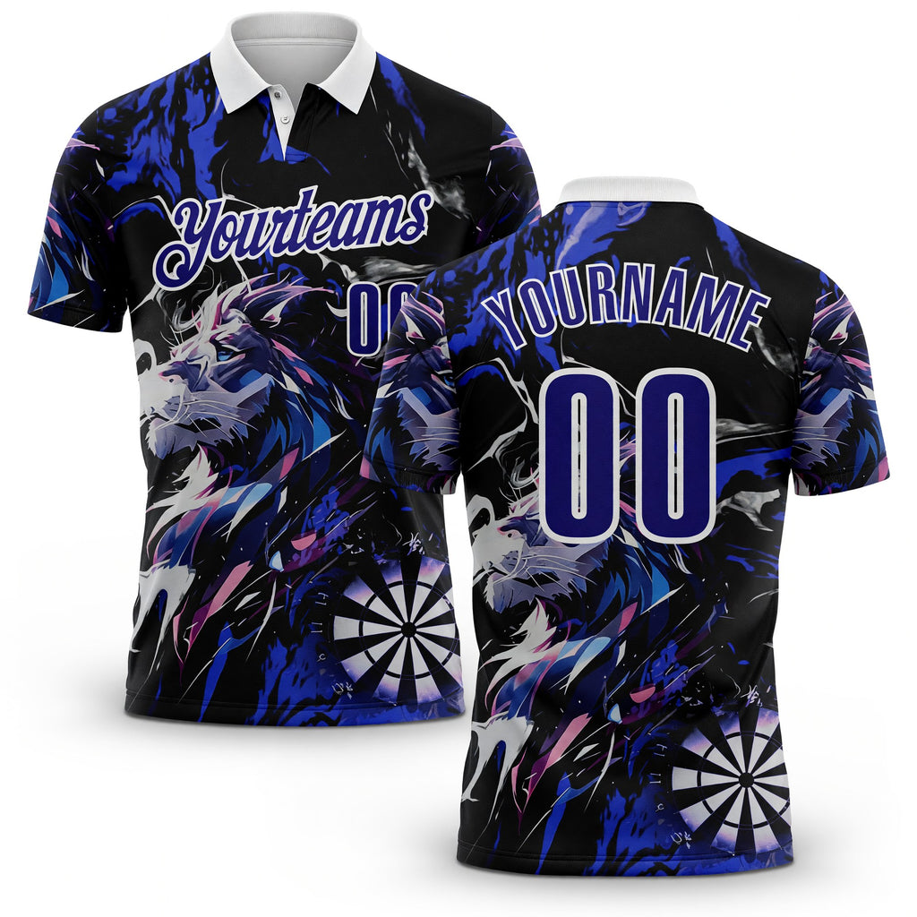 Custom Black Dark Purple-White Darts Lion Dartboard Performance Polo Shirt
