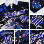 Custom Black Dark Purple-White Darts Lion Dartboard Performance Polo Shirt detail