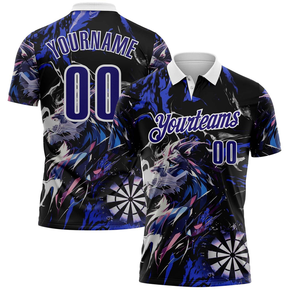 Custom Black Dark Purple-White Darts Lion Dartboard Performance Polo Shirt photo 1