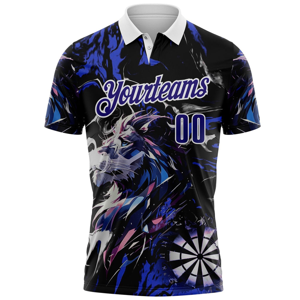 Custom Black Dark Purple-White Darts Lion Dartboard Performance Polo Shirt photo 2