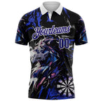 Custom Black Dark Purple-White Darts Lion Dartboard Performance Polo Shirt photo 2
