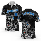 Custom Black Blue-White Darts Tiger Dartboard Performance Polo Shirt