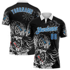 Custom Black Blue-White Darts Tiger Dartboard Performance Polo Shirt photo 1