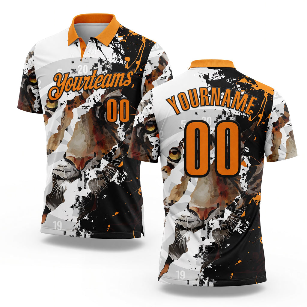 Custom White Bay Orange-Black Darts Tiger Dartboard Performance Polo Shirt