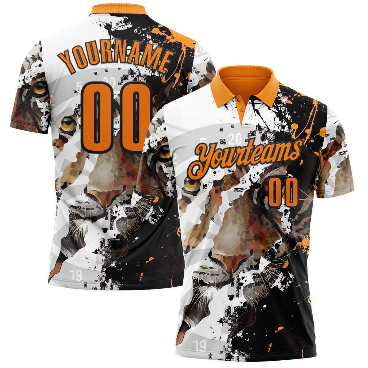Custom White Bay Orange-Black Darts Tiger Dartboard Performance Polo Shirt photo 1