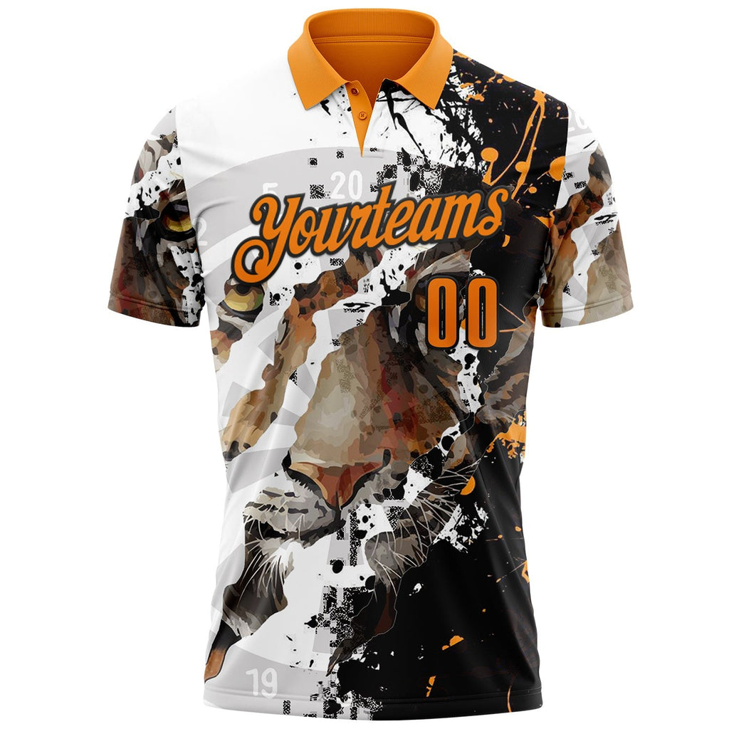 Custom White Bay Orange-Black Darts Tiger Dartboard Performance Polo Shirt photo 2