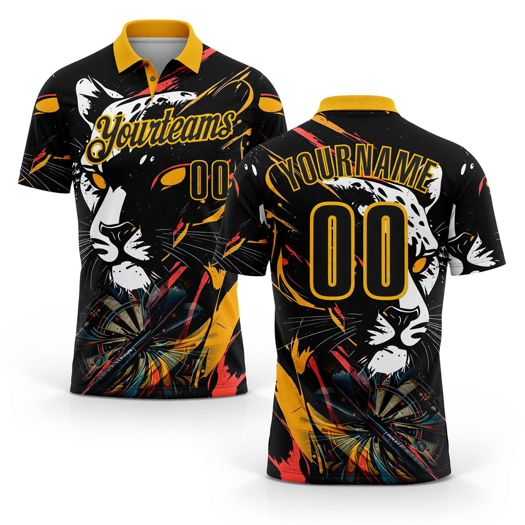Custom Black-Yellow Darts Leopard Dartboard Performance Polo Shirt