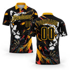 Custom Black-Yellow Darts Leopard Dartboard Performance Polo Shirt