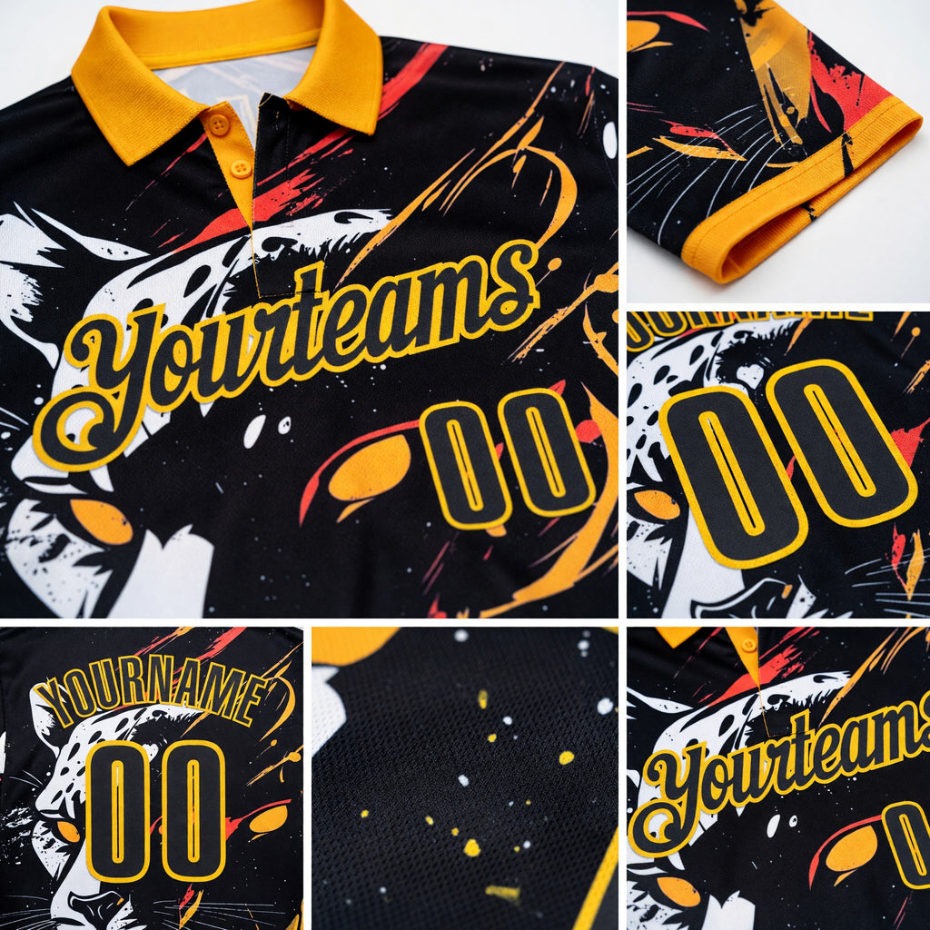 Custom Black-Yellow Darts Leopard Dartboard Performance Polo Shirt detail