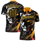 Custom Black-Yellow Darts Leopard Dartboard Performance Polo Shirt photo 1