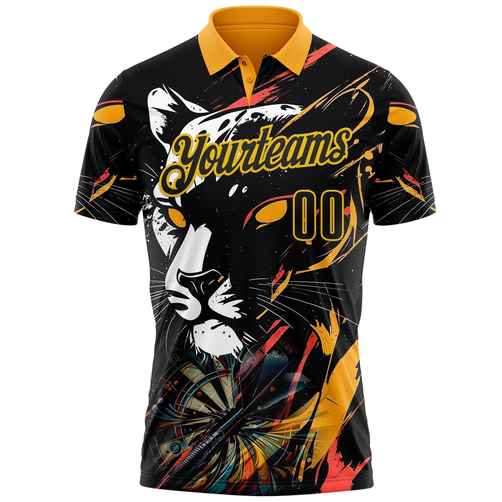 Custom Black-Yellow Darts Leopard Dartboard Performance Polo Shirt photo 2