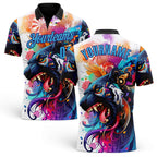 Custom Black Sky Blue-Dark Purple Darts Panther Dartboard Performance Polo Shirt