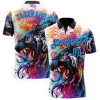 Custom Black Sky Blue-Dark Purple Darts Panther Dartboard Performance Polo Shirt photo 1