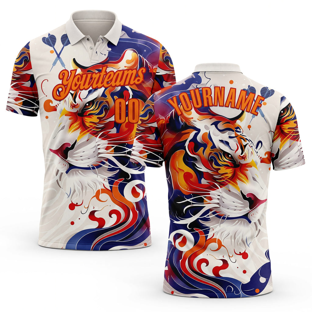 Custom Cream Bay Orange-Red Darts Tiger Fire Dartboard Performance Polo Shirt