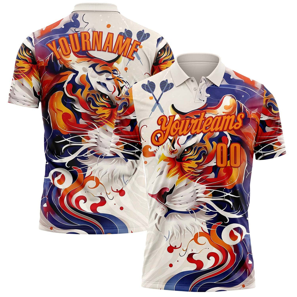 Custom Cream Bay Orange-Red Darts Tiger Fire Dartboard Performance Polo Shirt photo 1