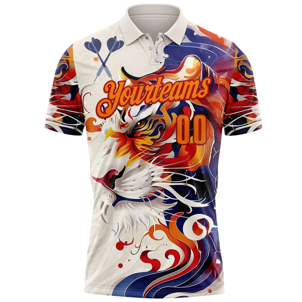 Custom Cream Bay Orange-Red Darts Tiger Fire Dartboard Performance Polo Shirt photo 2