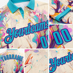 Custom Cream Lakes Blue-Purple Darts Deer Dartboard Performance Polo Shirt detail