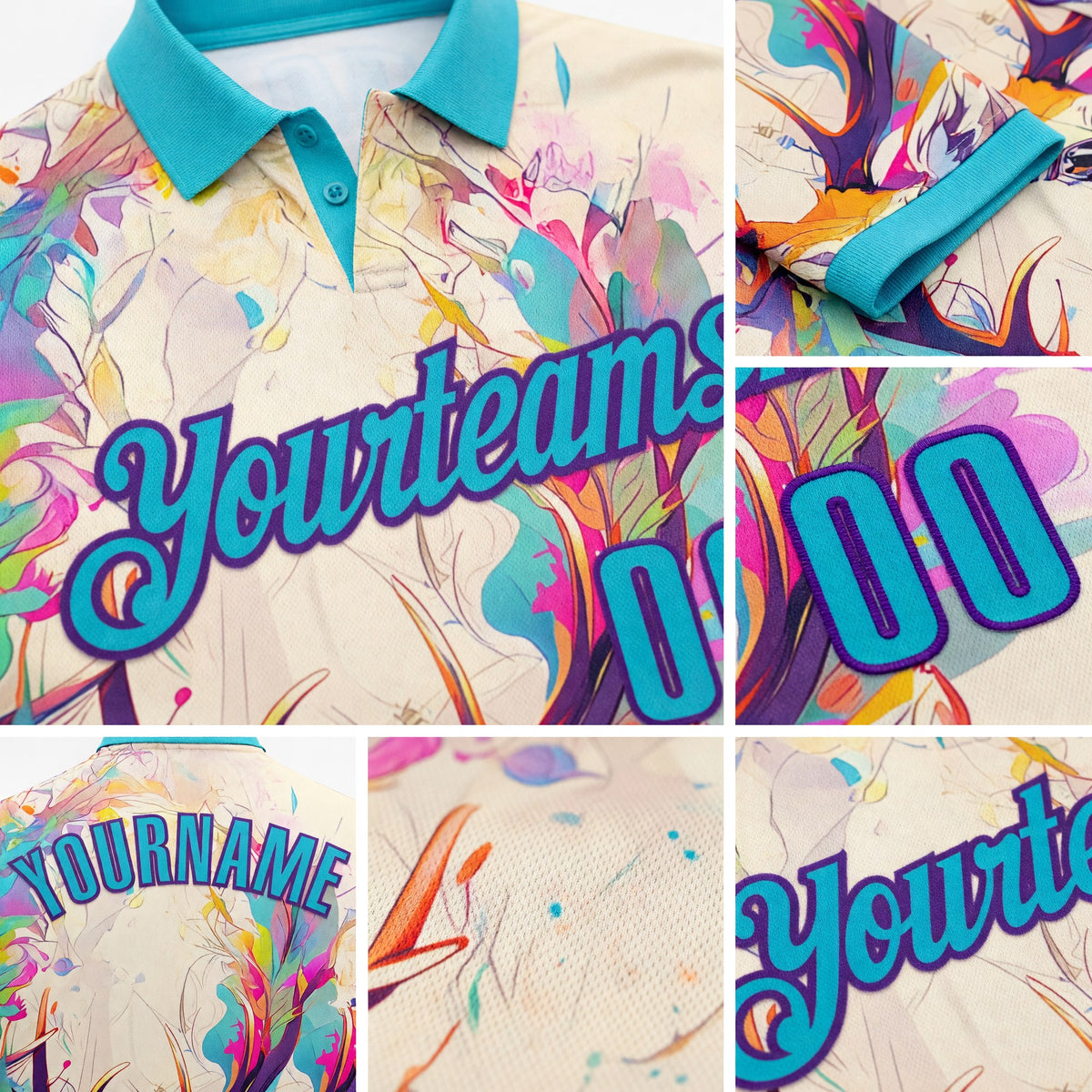 Custom Cream Lakes Blue-Purple Darts Deer Dartboard Performance Polo Shirt detail