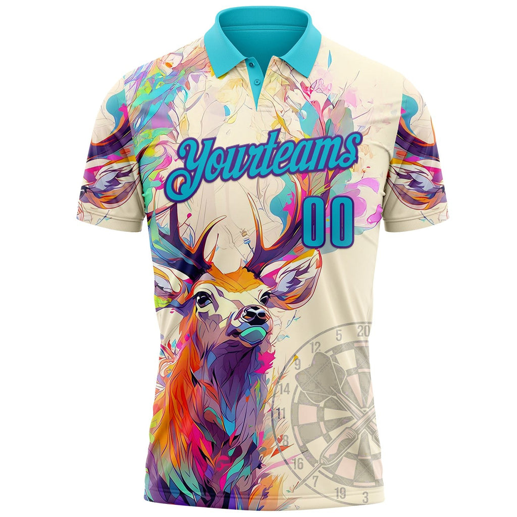 Custom Cream Lakes Blue-Purple Darts Deer Dartboard Performance Polo Shirt photo 1