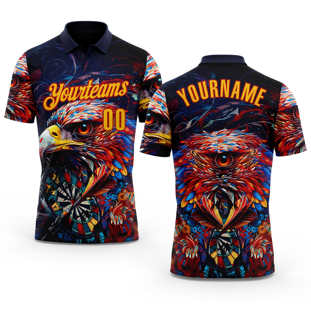 Custom Black Yellow-Red Darts Eagle Dartboard Performance Polo Shirt