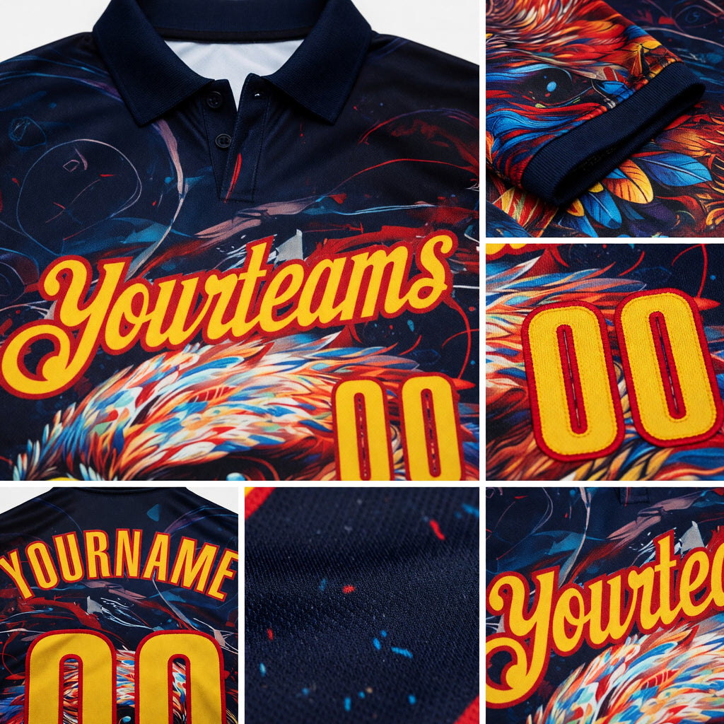 Custom Black Yellow-Red Darts Eagle Dartboard Performance Polo Shirt detail