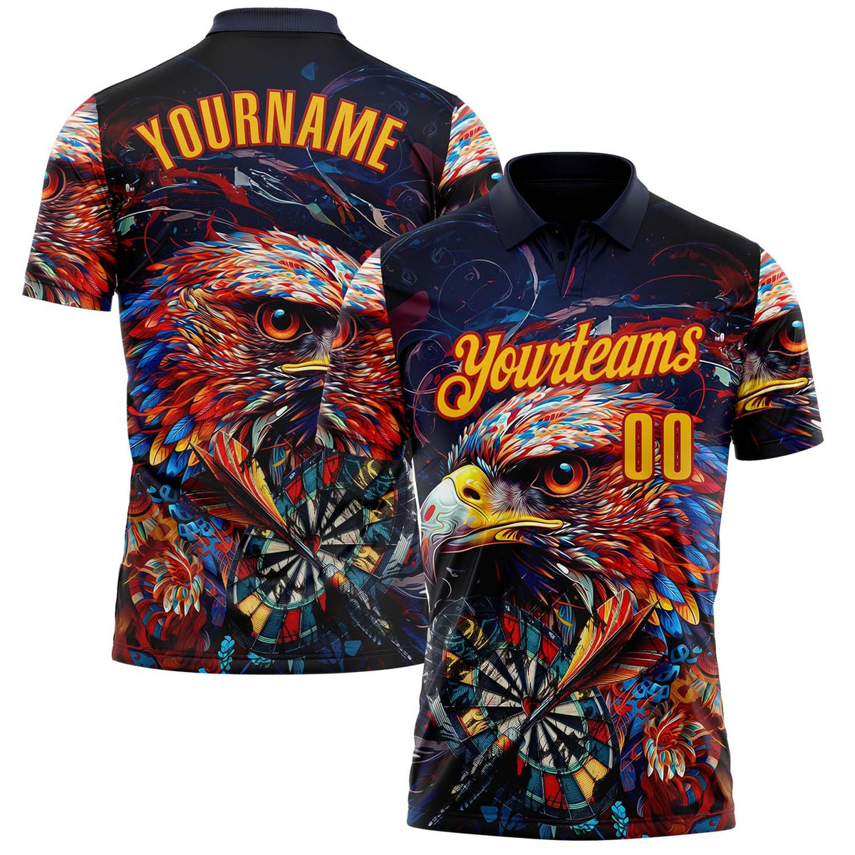 Custom Black Yellow-Red Darts Eagle Dartboard Performance Polo Shirt photo 1