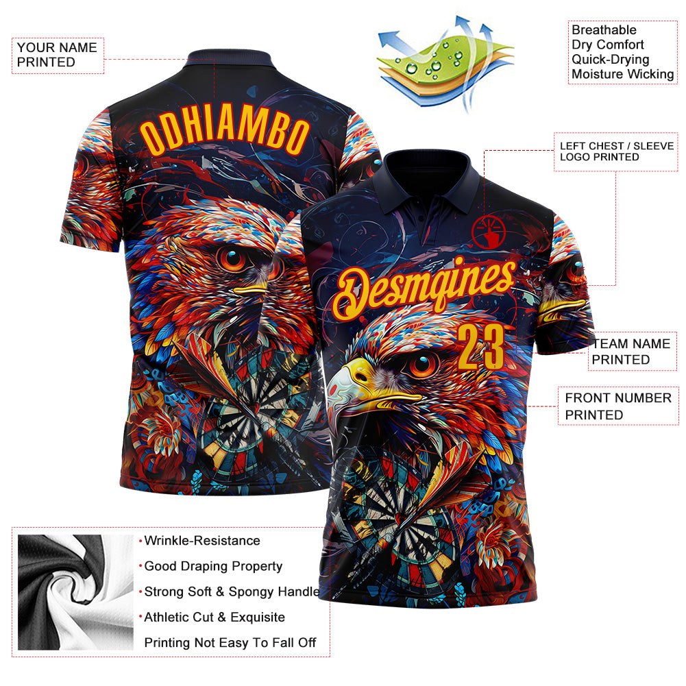 Custom Black Yellow-Red Darts Eagle Dartboard Performance Polo Shirt photo 3