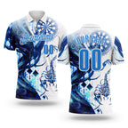 Custom White-Powder Blue Darts Scorpion Dartboard Performance Polo Shirt