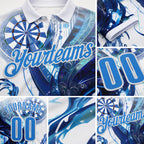 Custom White-Powder Blue Darts Scorpion Dartboard Performance Polo Shirt detail