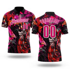 Custom Black Hot Pink-White Darts Panther Dartboard Performance Polo Shirt