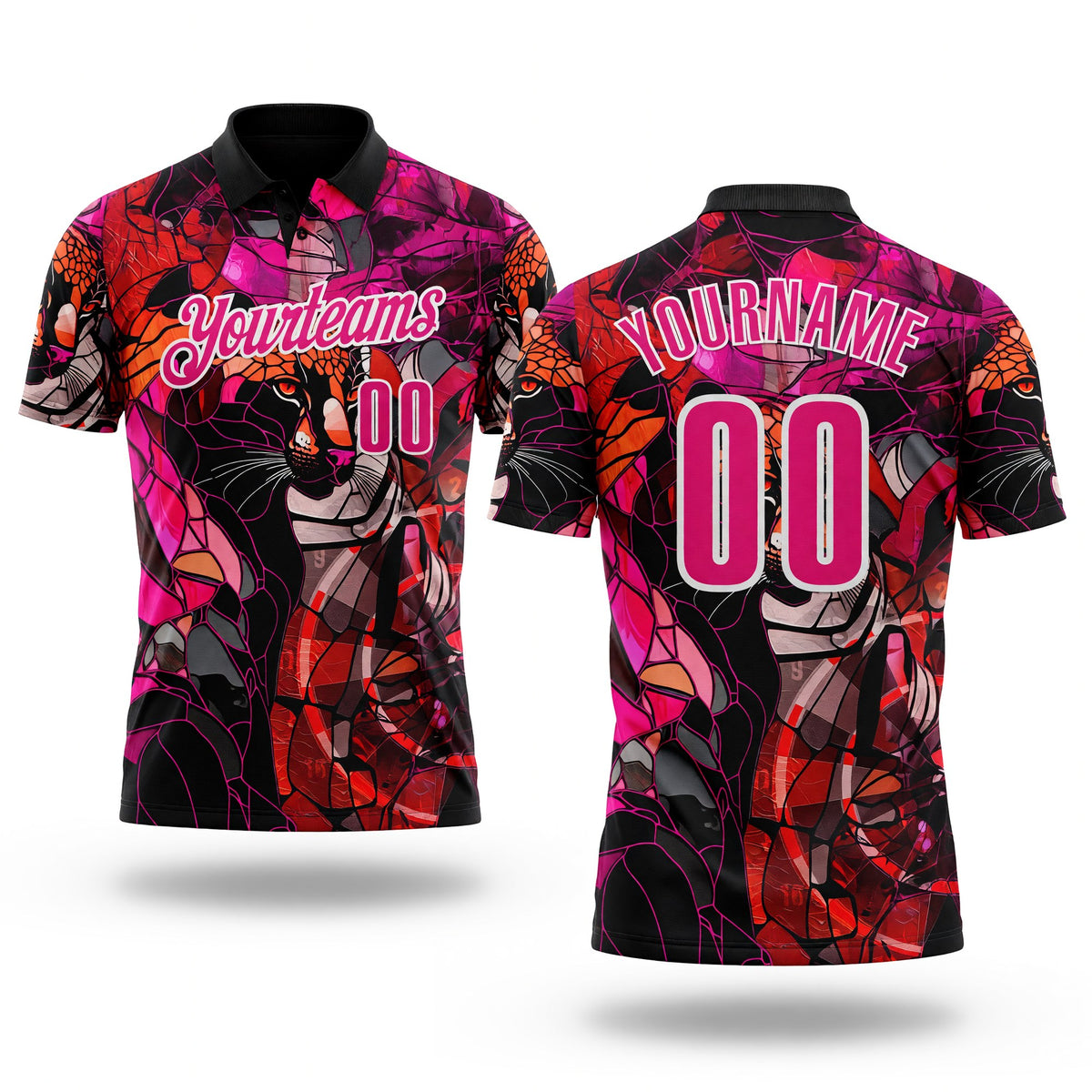 Custom Black Hot Pink-White Darts Panther Dartboard Performance Polo Shirt