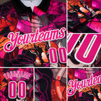 Custom Black Hot Pink-White Darts Panther Dartboard Performance Polo Shirt detail