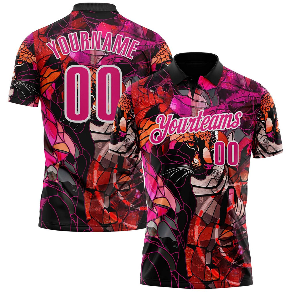 Custom Black Hot Pink-White Darts Panther Dartboard Performance Polo Shirt photo 1
