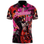 Custom Black Hot Pink-White Darts Panther Dartboard Performance Polo Shirt photo 2