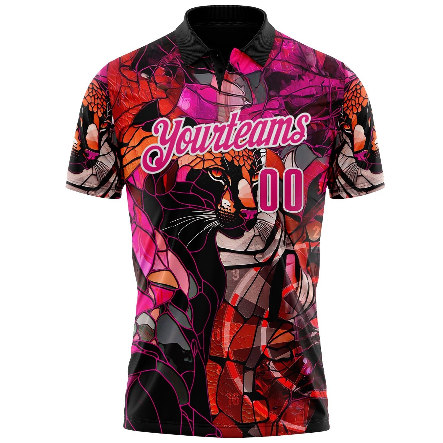 Custom Black Hot Pink-White Darts Panther Dartboard Performance Polo Shirt photo 2