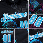 Custom Black Sky Blue-White Darts Eagle Dartboard Performance Polo Shirt detail