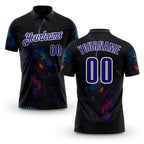 Custom Black Dark Purple-White Darts Wolf Dartboard Performance Polo Shirt