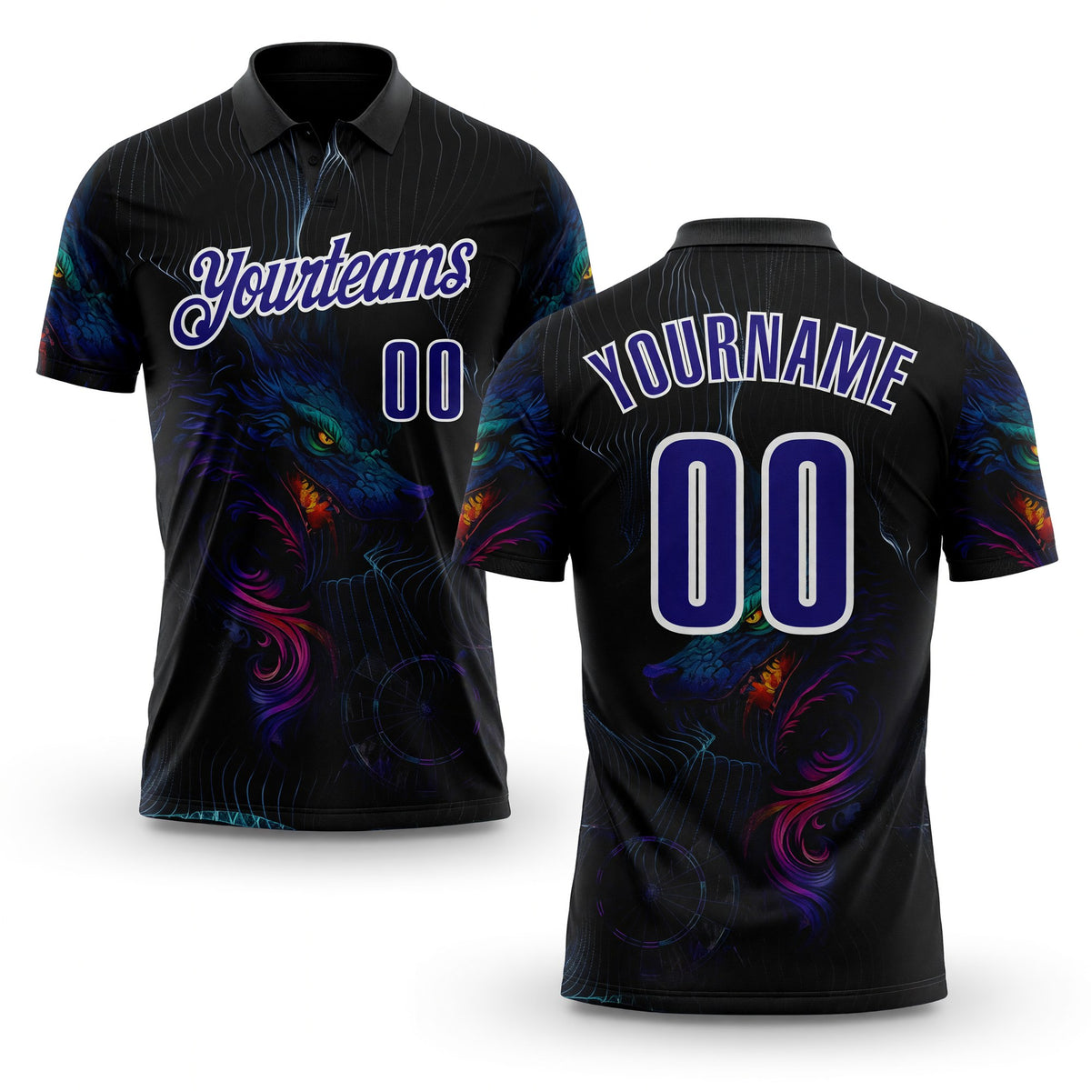 Custom Black Dark Purple-White Darts Wolf Dartboard Performance Polo Shirt