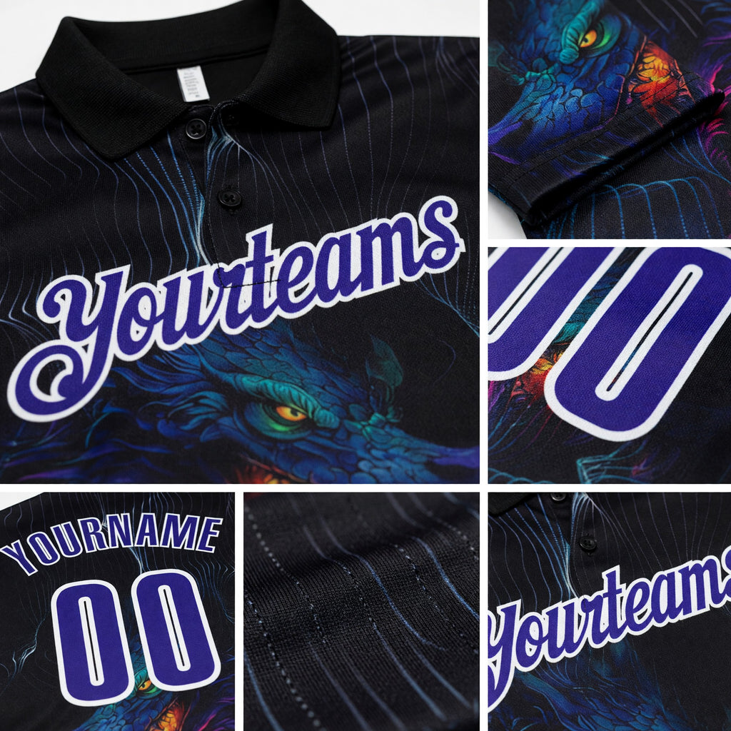 Custom Black Dark Purple-White Darts Wolf Dartboard Performance Polo Shirt detail