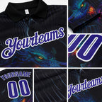 Custom Black Dark Purple-White Darts Wolf Dartboard Performance Polo Shirt detail