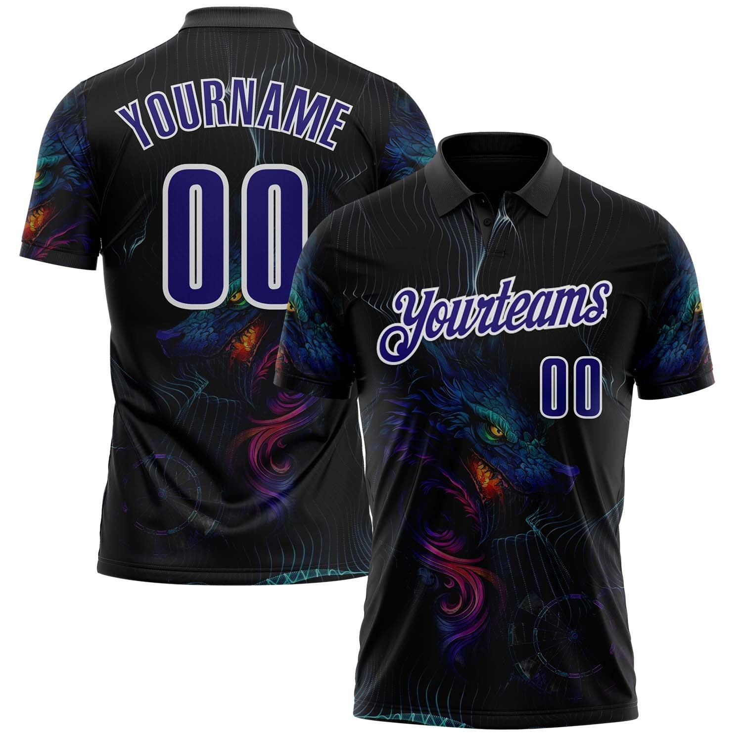 Custom Black Dark Purple-White Darts Wolf Dartboard Performance Polo Shirt photo 1