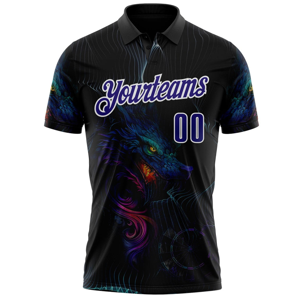 Custom Black Dark Purple-White Darts Wolf Dartboard Performance Polo Shirt photo 2