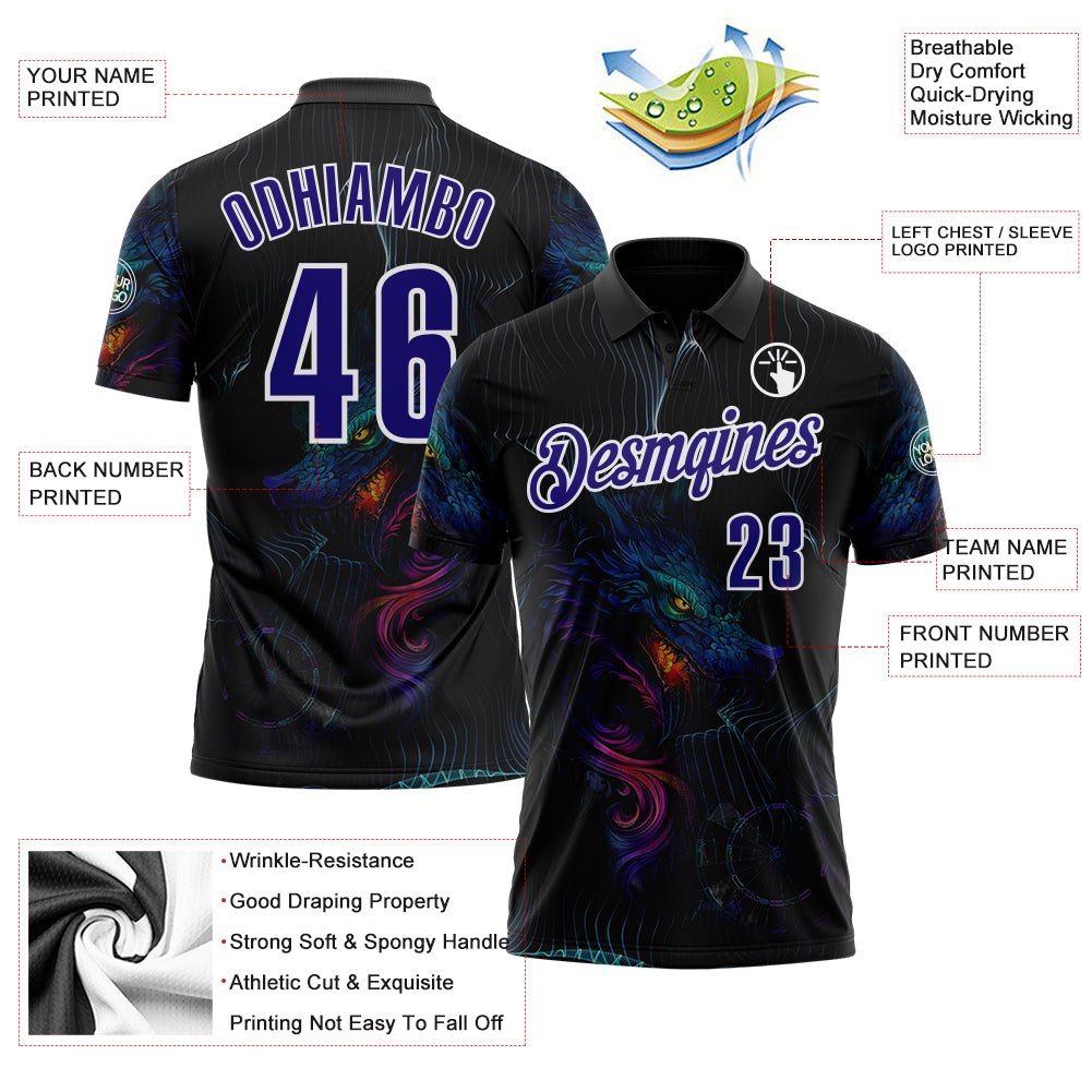 Custom Black Dark Purple-White Darts Wolf Dartboard Performance Polo Shirt photo 3