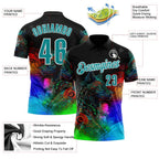 Custom Black Teal-White Darts Wolf Dartboard Performance Polo Shirt photo 3