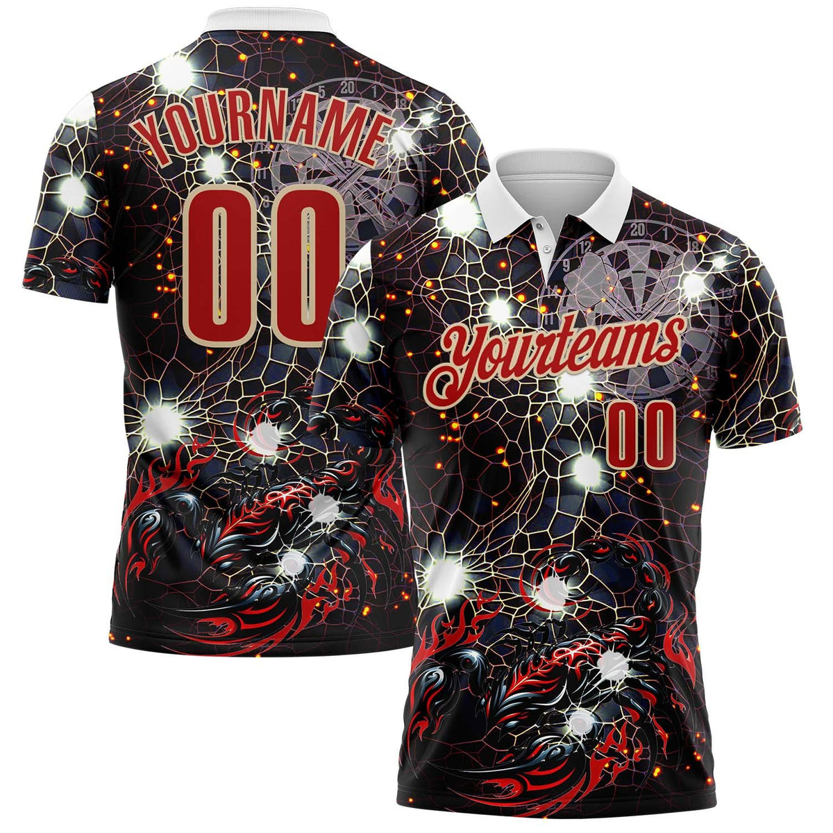 Custom Black Red-City Cream Darts Scorpion Dartboard Performance Polo Shirt photo 1