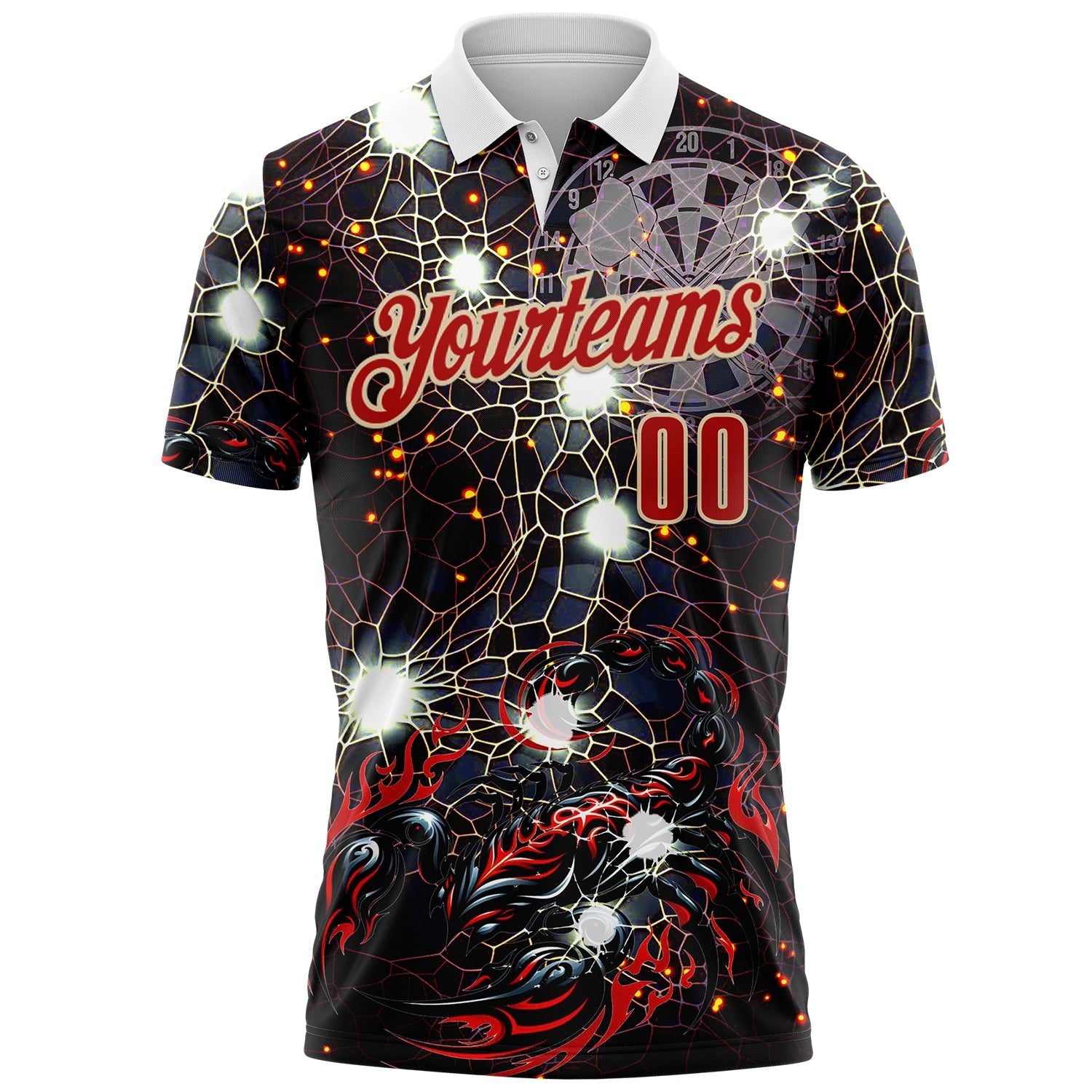 Custom Black Red-City Cream Darts Scorpion Dartboard Performance Polo Shirt photo 2