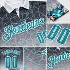 Custom White Teal-Gray Darts Deer Dartboard Performance Polo Shirt detail