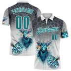Custom White Teal-Gray Darts Deer Dartboard Performance Polo Shirt photo 1
