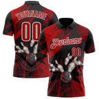 Custom Black Red-White Bowling Ball And Pins Strike Performance Polo Shirt photo 1